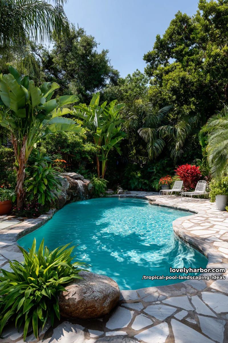 tropical pool garden plant collection. 1