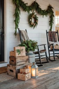 a crate-and-kraft-paper gift stack by the entry 18