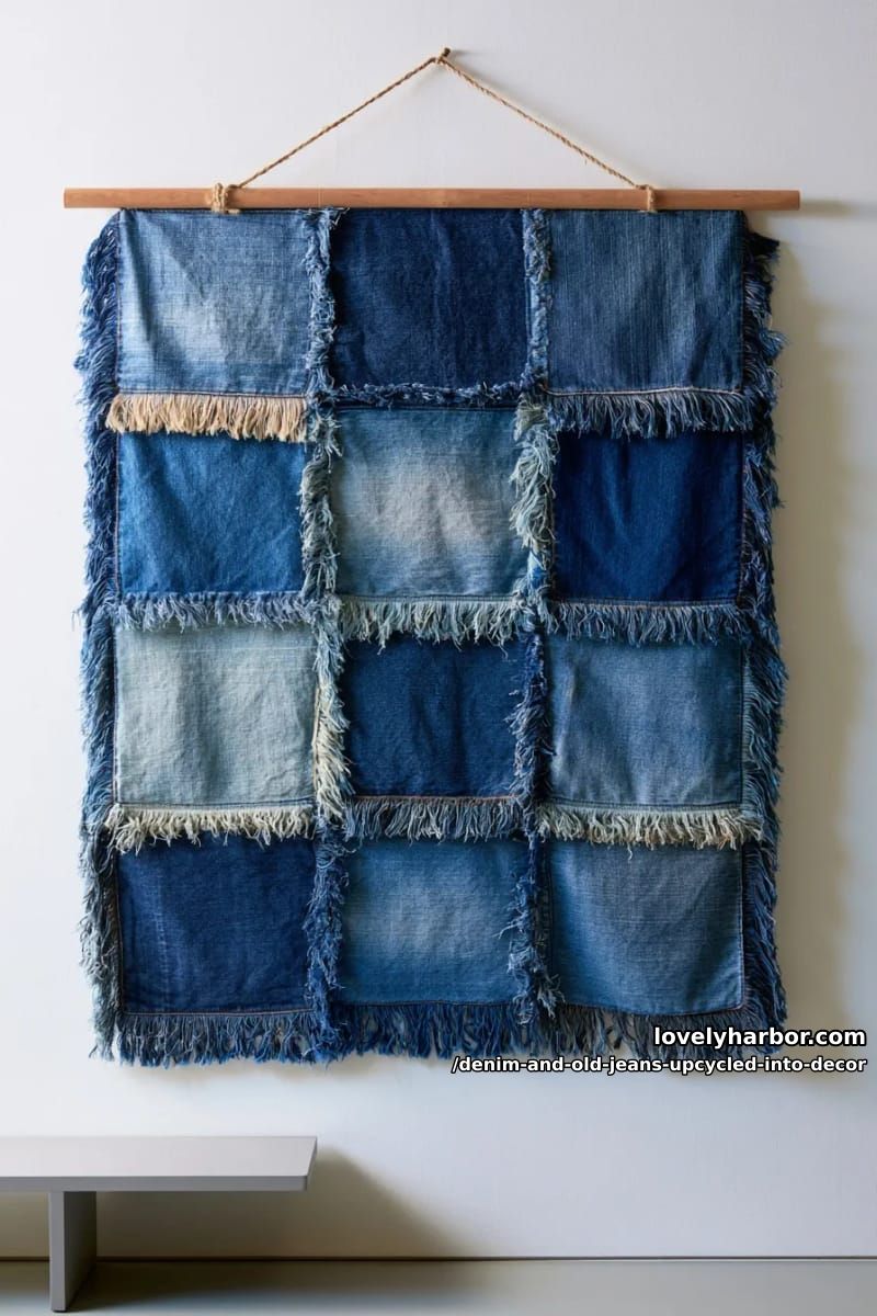 a frayed indigo wall hanging 1