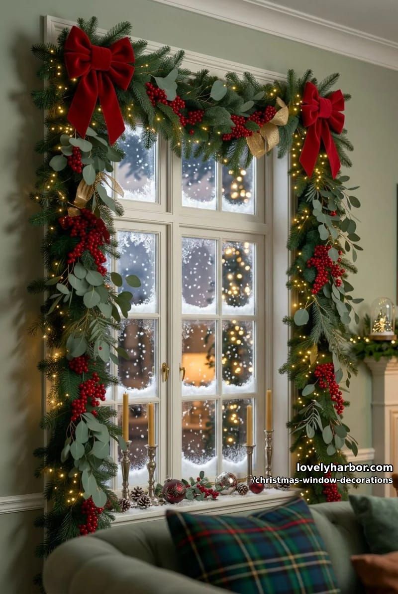 Christmas Window Decorations: 12 Ideas for Glow That Reads From the Street and the Sofa 14 a garland frame around the whole window, lights tucked inside 1