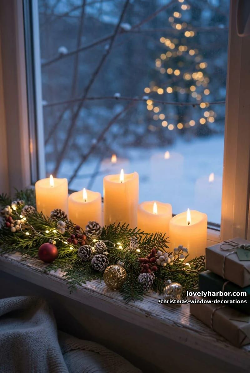 Christmas Window Decorations: 12 Ideas for Glow That Reads From the Street and the Sofa 3 a line of flameless candles on the sill, set to a timer 1
