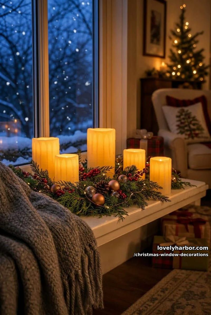 Christmas Window Decorations: 12 Ideas for Glow That Reads From the Street and the Sofa 4 a line of flameless candles on the sill, set to a timer 1