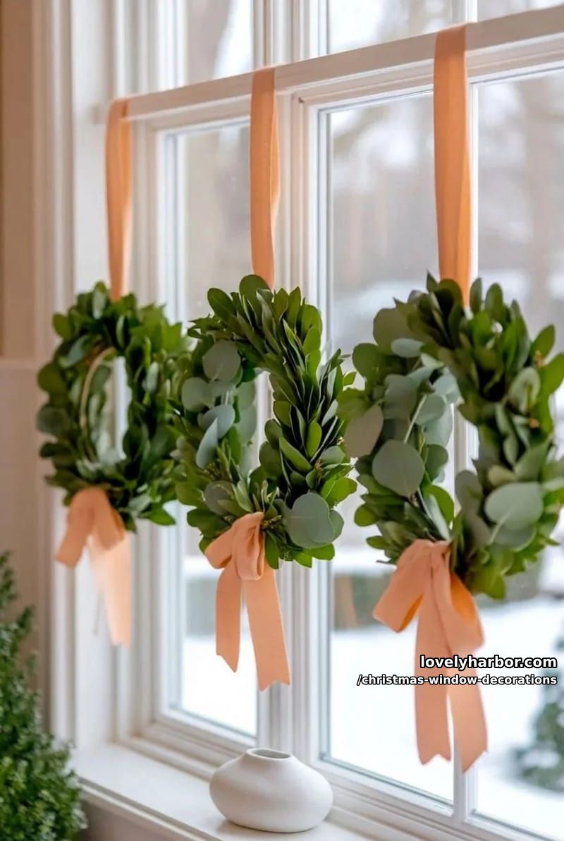 Christmas Window Decorations: 12 Ideas for Glow That Reads From the Street and the Sofa 8 a lit wreath laid flat against the glass, hung from the top rail 7