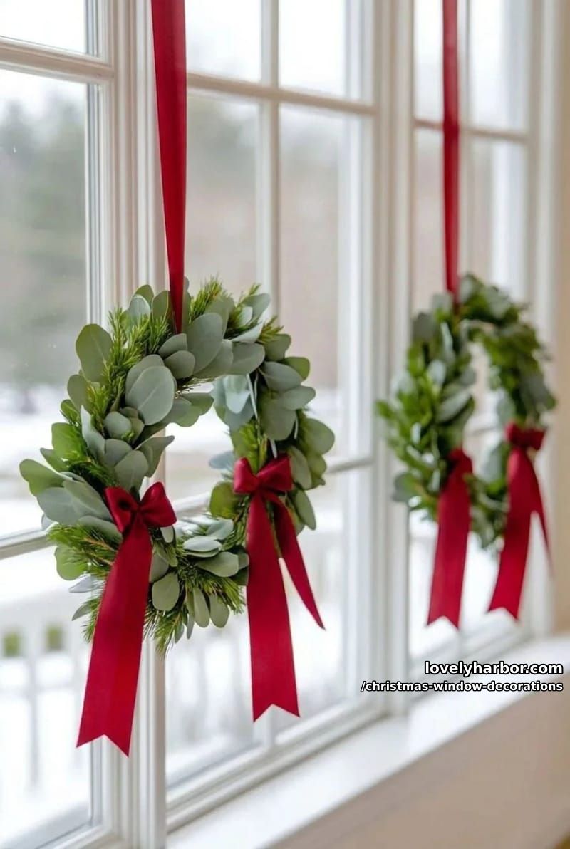 Christmas Window Decorations: 12 Ideas for Glow That Reads From the Street and the Sofa 10 a lit wreath laid flat against the glass, hung from the top rail 9