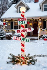12 DIY Outdoor Christmas Decorations on a Budget That Survive a Real Winter 1 a north pole signpost from a leftover fence post 24