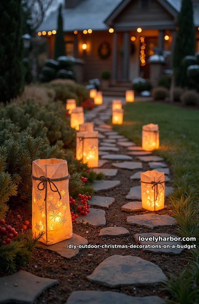 12 DIY Outdoor Christmas Decorations on a Budget That Survive a Real Winter 24 a paper bag luminaria pathway 1