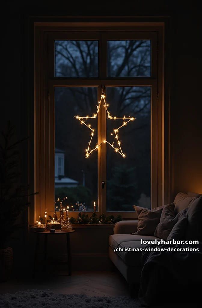 Christmas Window Decorations: 12 Ideas for Glow That Reads From the Street and the Sofa 24 a single statement star or light shape, centered and alone 1
