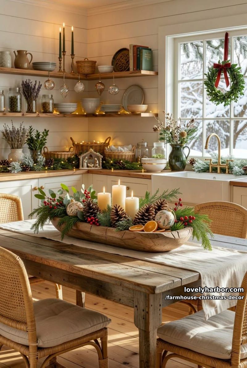 a wood dough bowl runs the length of the table 1