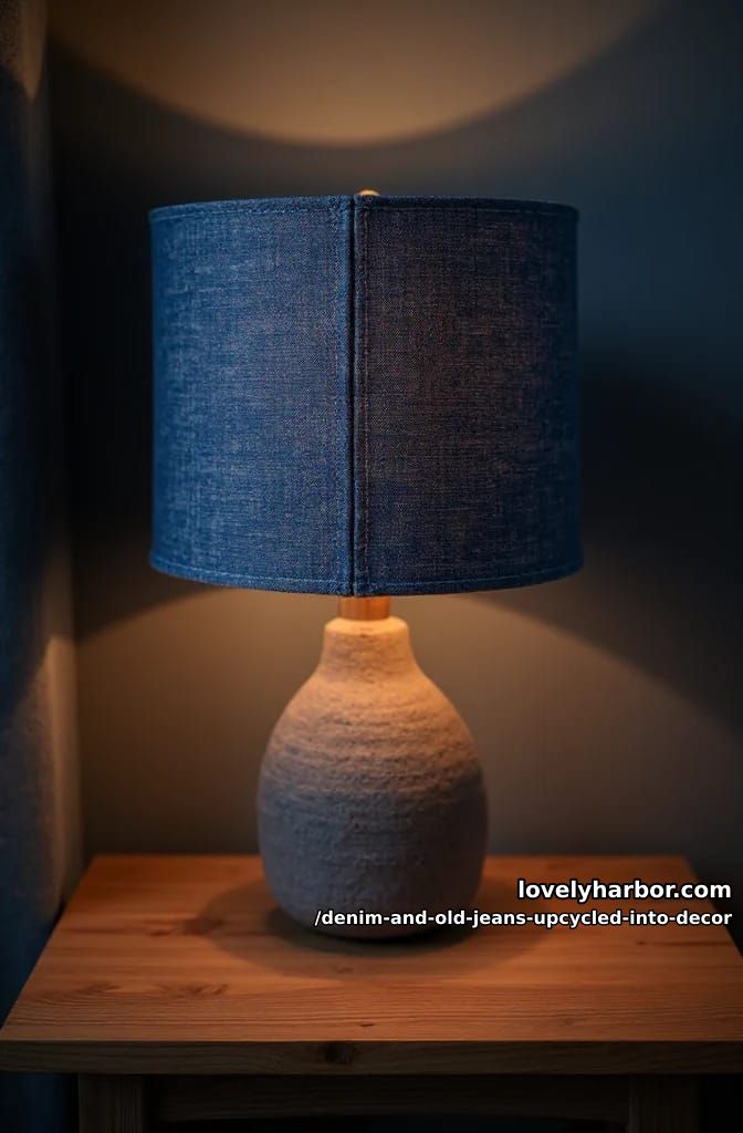 a wrapped denim lampshade that throws a blue cast 1