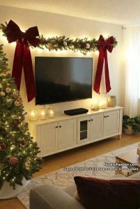 arranging the statement ribbons around the tv and dealing with space constraints 6