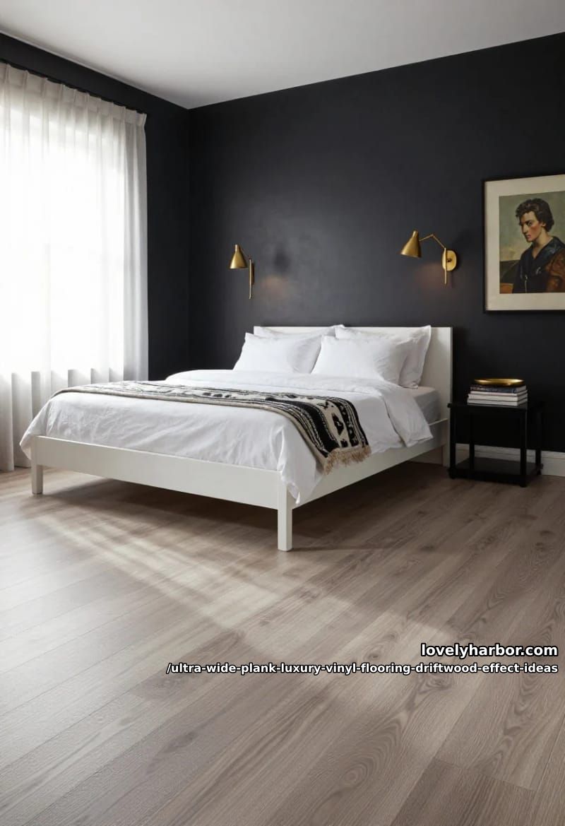 Wide Plank Driftwood LVP: 11 Design Ideas That Don't Read "Beach House" 16 brass, lacquered black, and the high-contrast bedroom 1