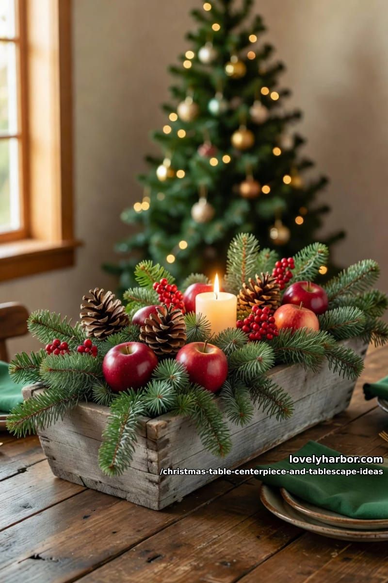 build a farmhouse box with apples, pinecones, and berries 1