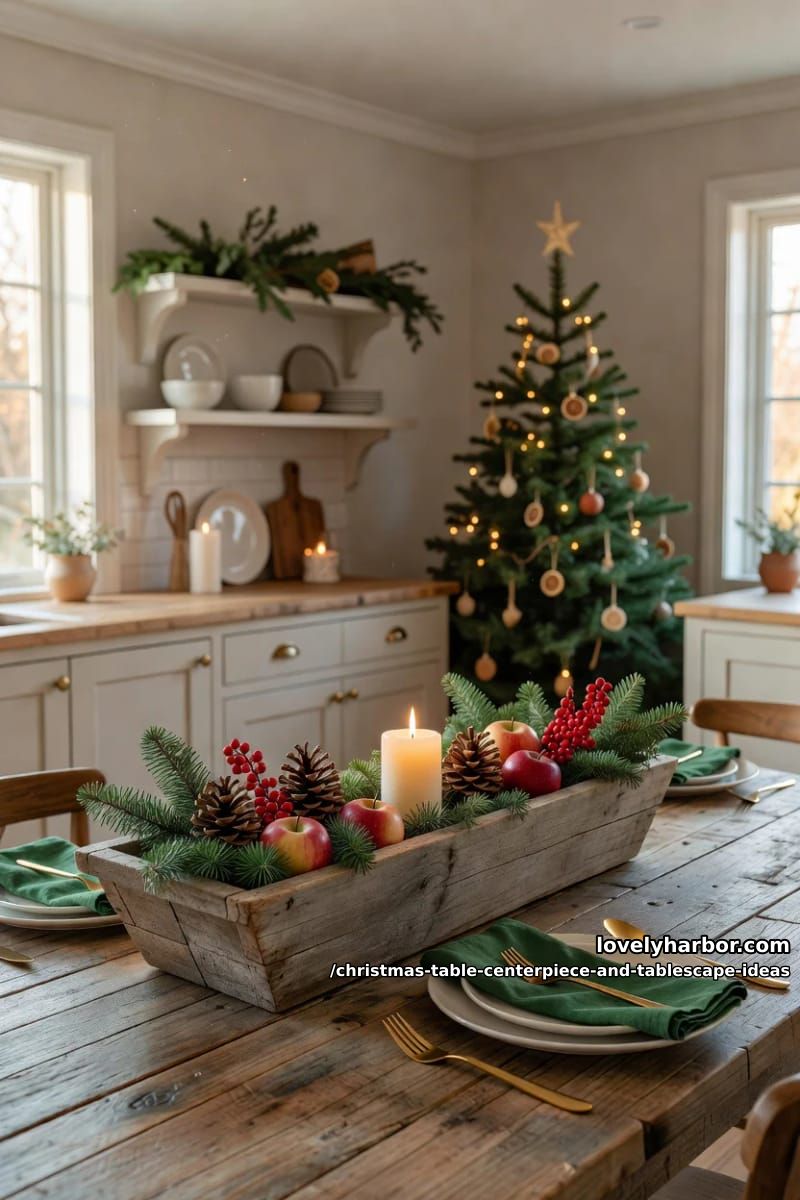 build a farmhouse box with apples, pinecones, and berries 1