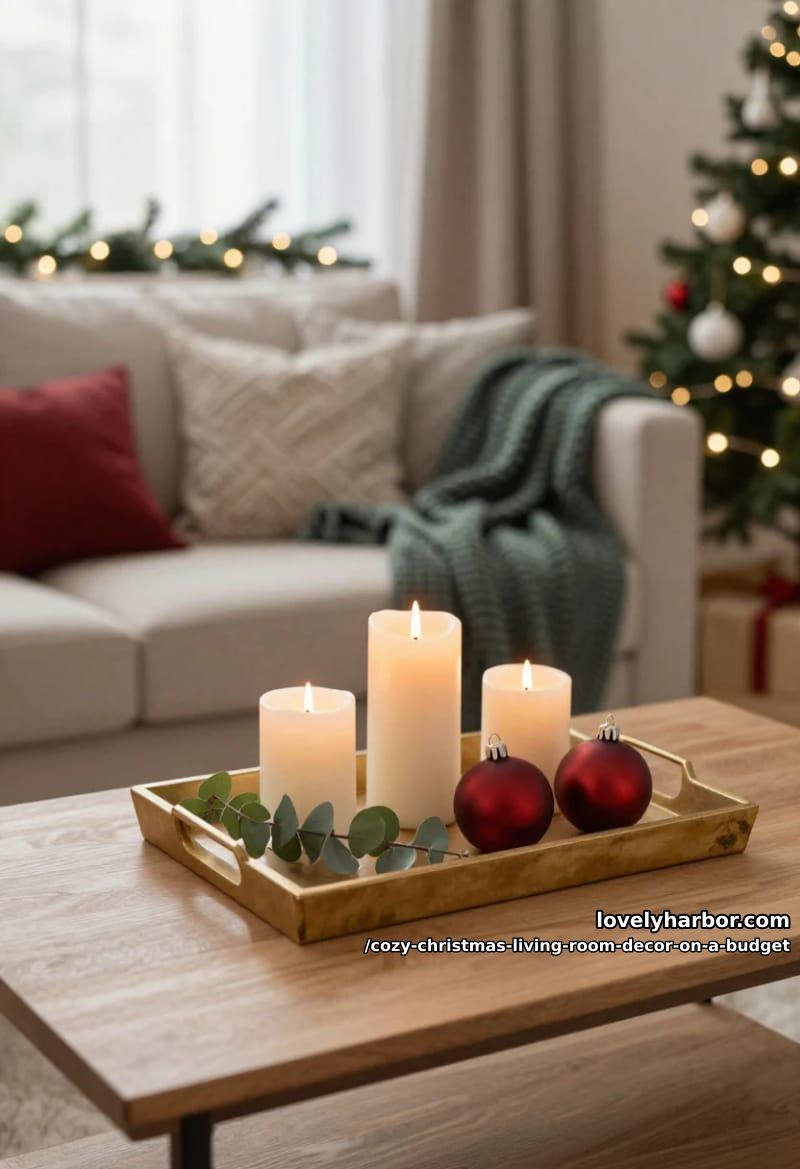build one candle-and-greenery tray on the coffee table 1