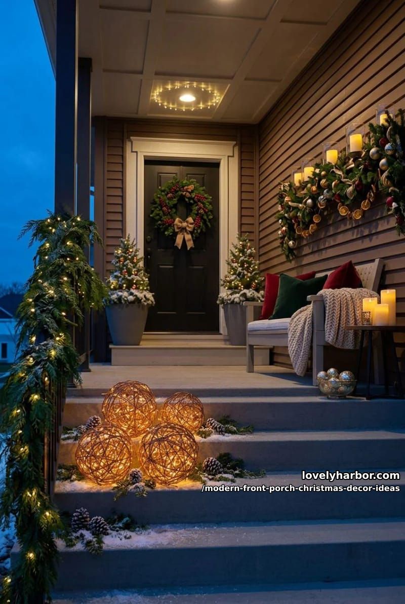 cluster lit grapevine orbs on the steps in odd numbers 1