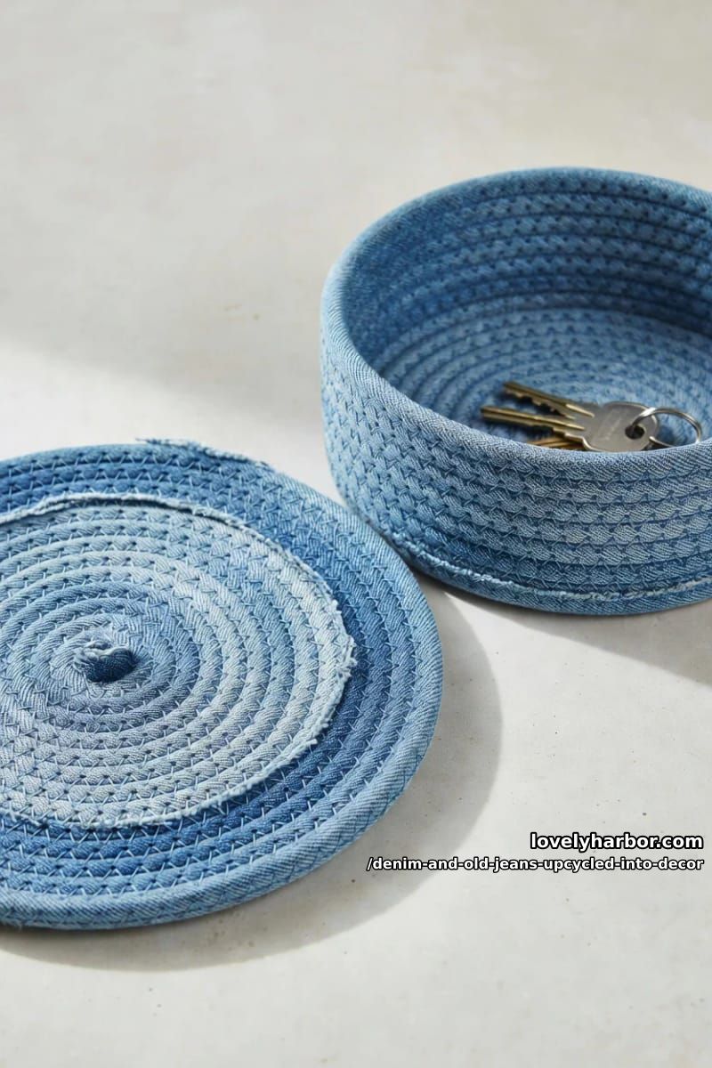 coiled bowls and trivets from denim side seams 1