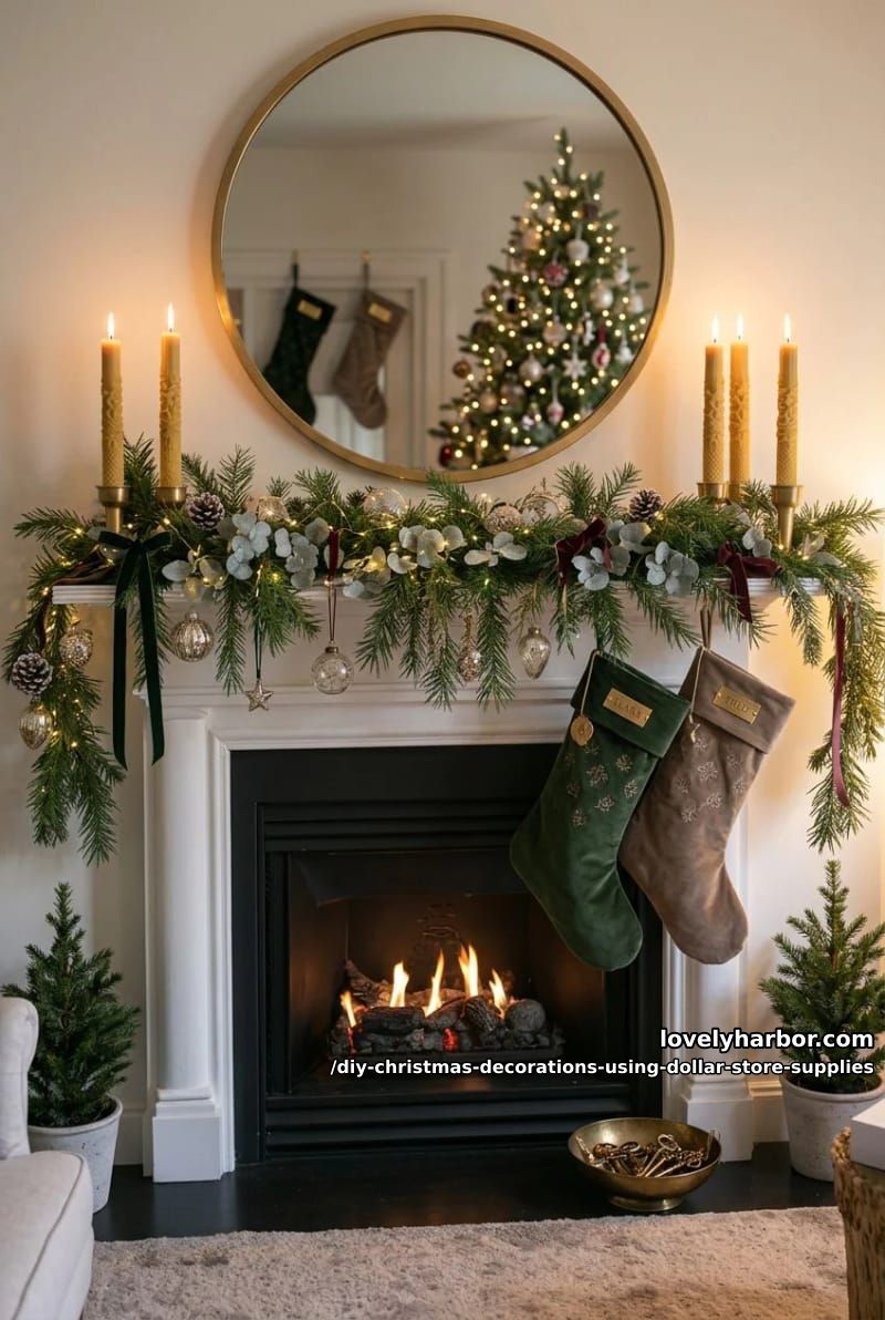 12 DIY Christmas Decorations Using Dollar Store Supplies That Don't Read Cheap 10 eucalyptus and cedar mantel garland from craft picks 1