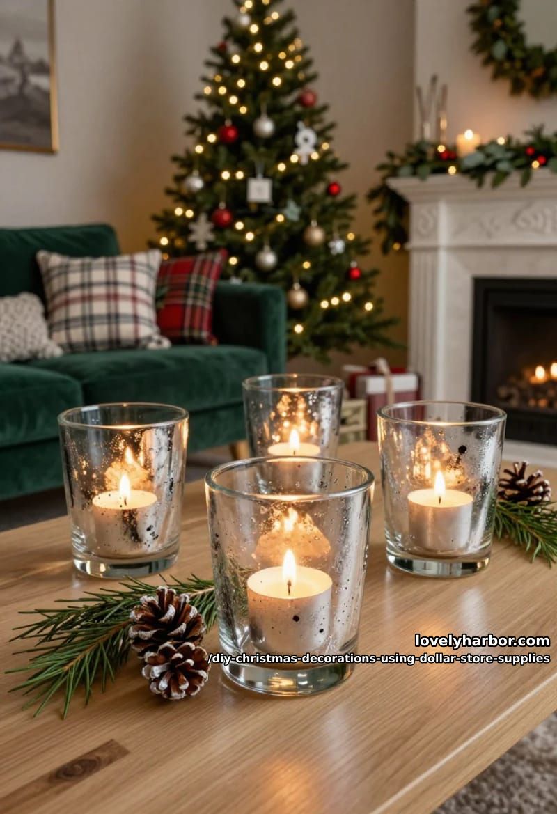 Lovely Harbor 43 faux mercury glass votives from dollar store jars 3