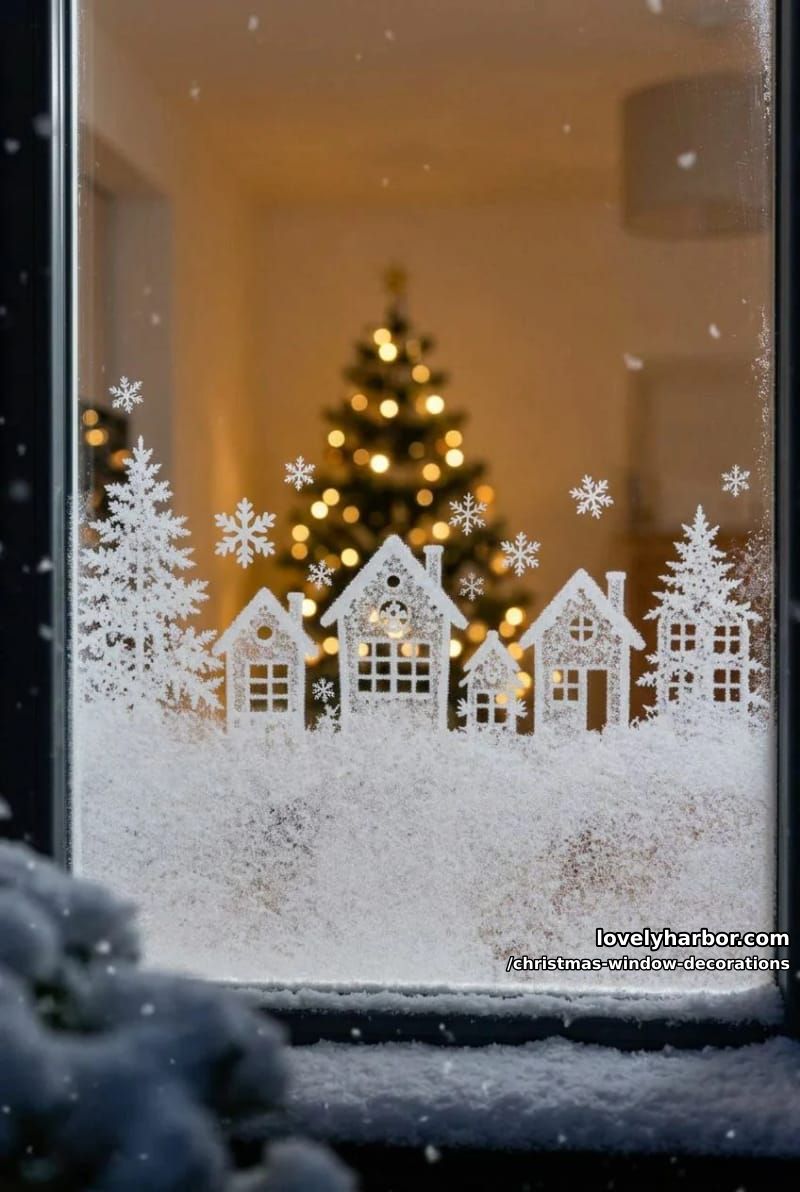 Christmas Window Decorations: 12 Ideas for Glow That Reads From the Street and the Sofa 6 faux-snow stenciling, applied to a removable acrylic sheet 1