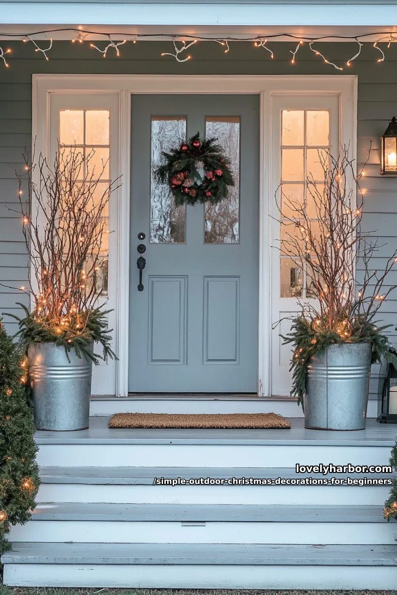 flank the front door with two lit winter planters 1