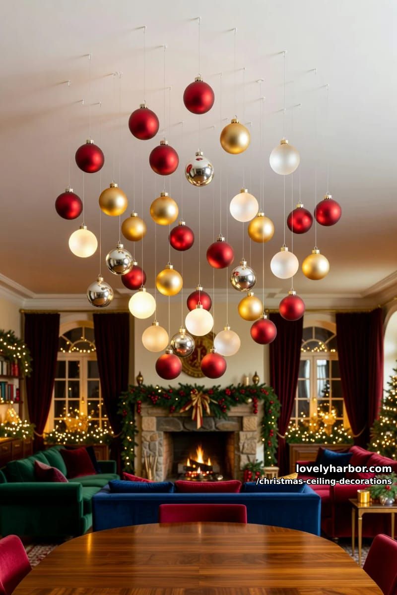11 Christmas Ceiling Decorations That Put the Overlooked Surface to Work 3 float a cloud of glass ornaments over the table, not the whole room 1