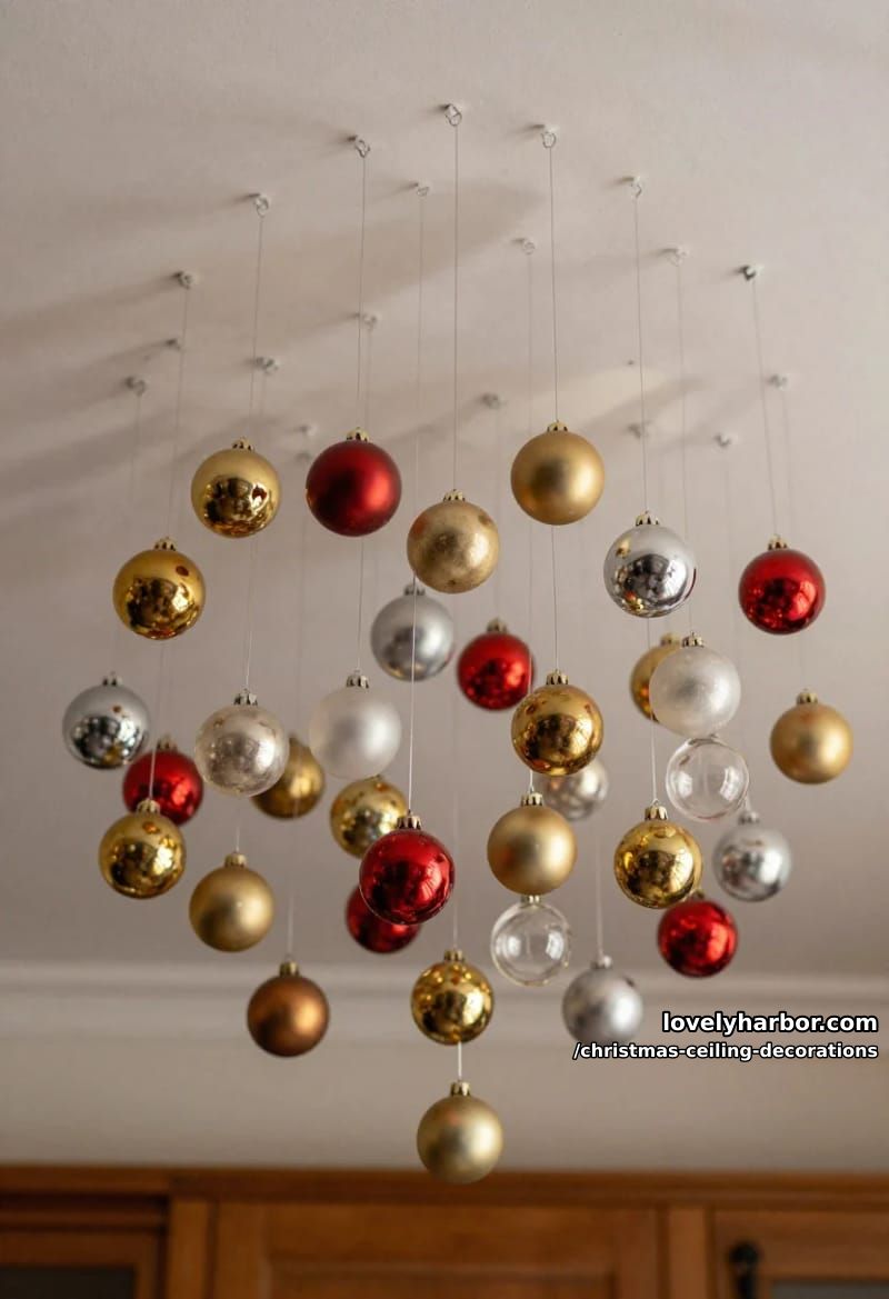 11 Christmas Ceiling Decorations That Put the Overlooked Surface to Work 4 float a cloud of glass ornaments over the table, not the whole room 1