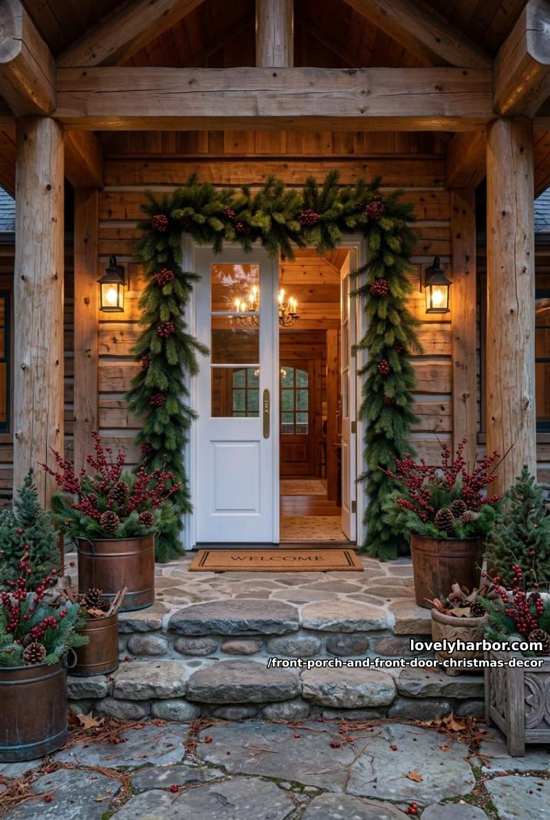 frame the door with garland that falls down, not garland pulled tight across the top 1
