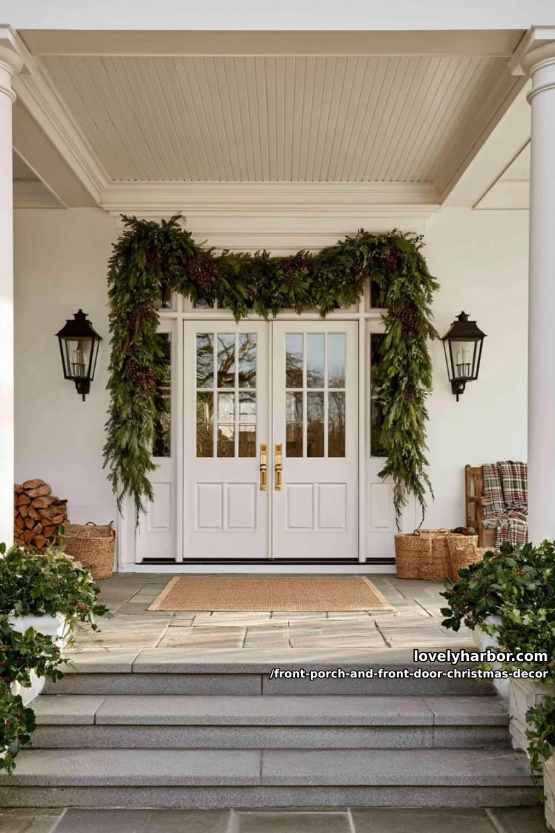 frame the door with garland that falls down, not garland pulled tight across the top 1
