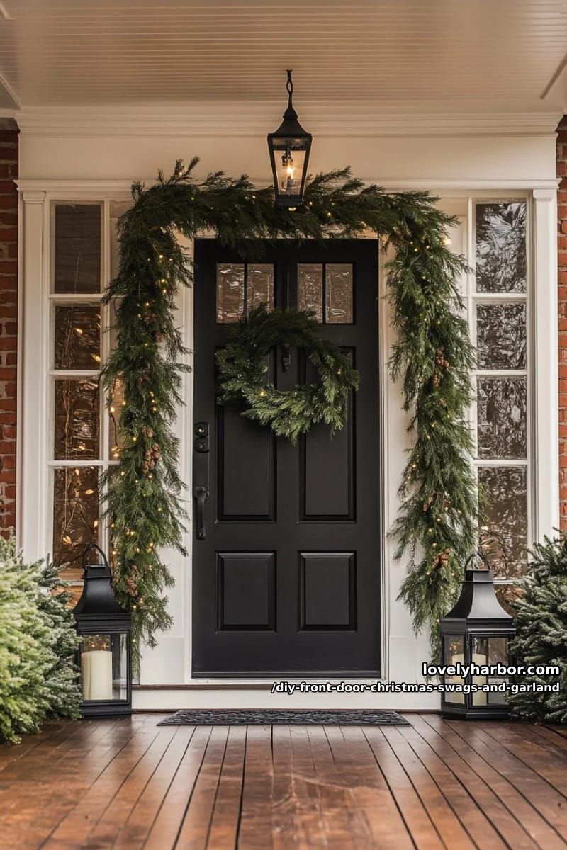 frame the entire door in cedar garland, then hang it so it doesn't fall by tuesday 1