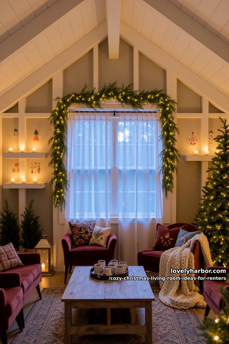 frame the window with lit garland on a tension rod 1