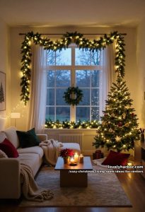 frame the window with lit garland on a tension rod 9