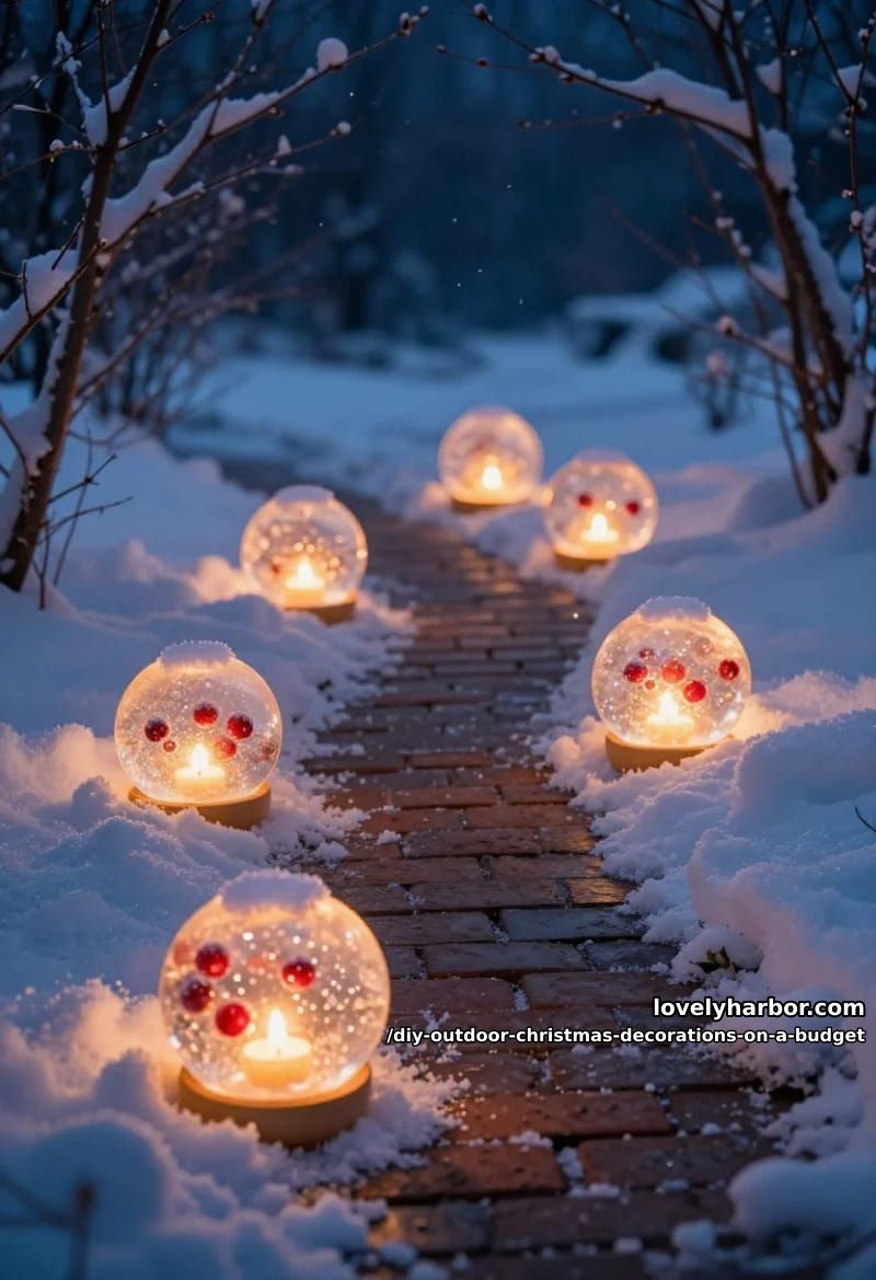 12 DIY Outdoor Christmas Decorations on a Budget That Survive a Real Winter 4 frozen ice globe luminaries (if your winter cooperates) 1