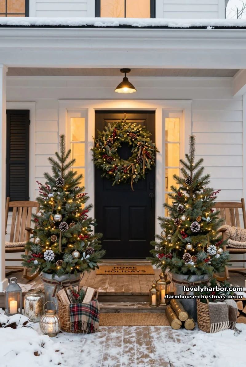 galvanized buckets flank the front door better than urns 1