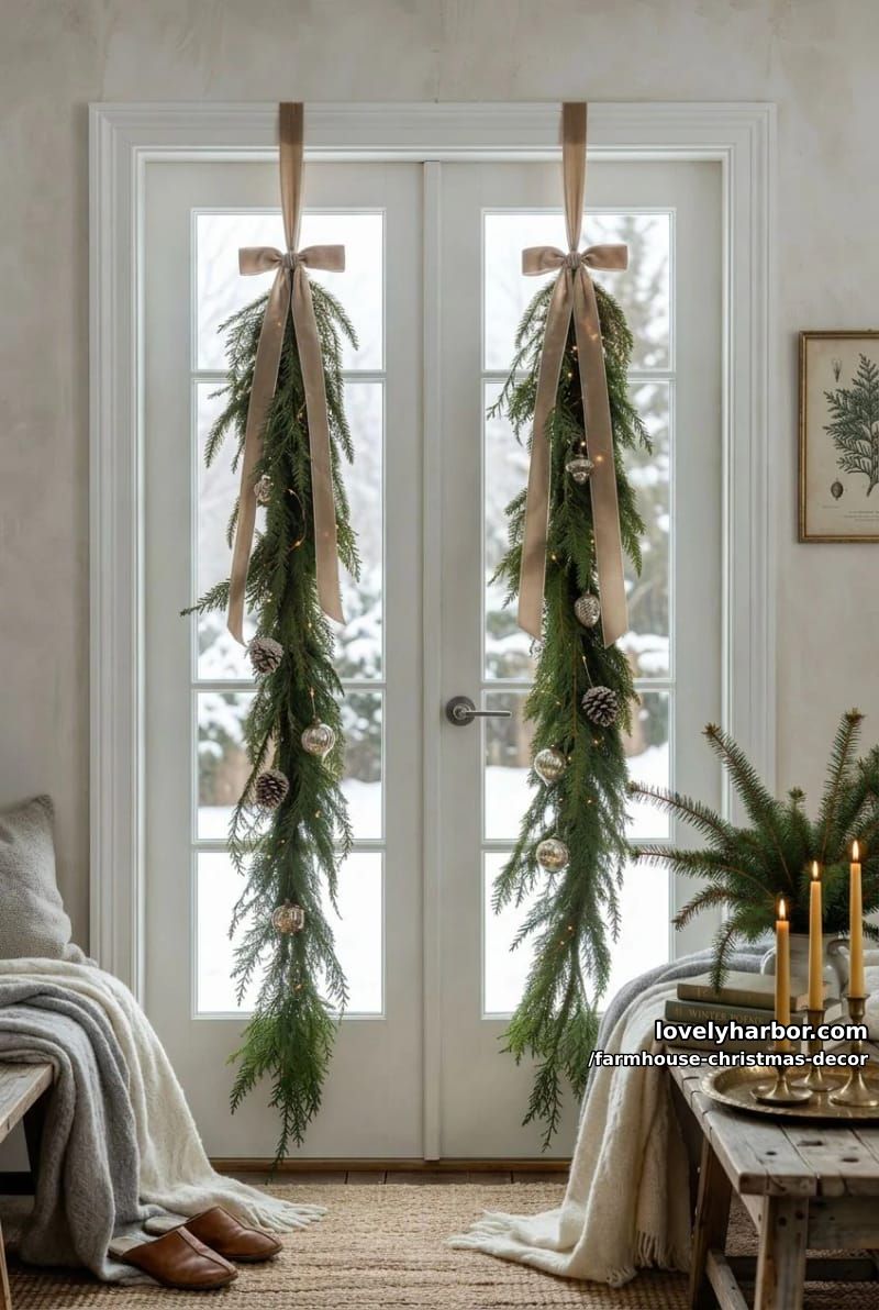 greenery swags on ribbon replace the window wreath 1