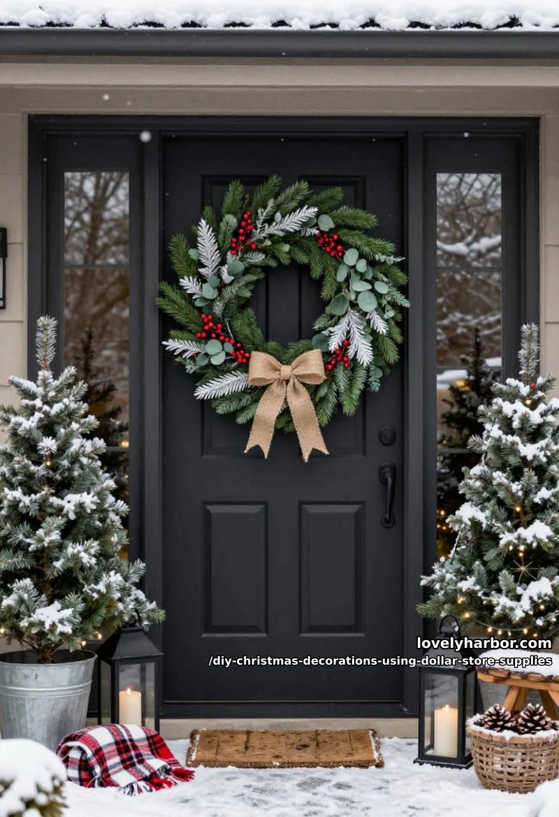12 DIY Christmas Decorations Using Dollar Store Supplies That Don't Read Cheap 23 greenery wreath built on a wire form 22
