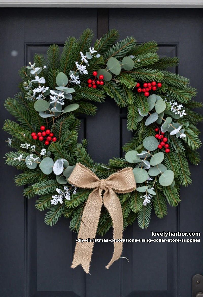 12 DIY Christmas Decorations Using Dollar Store Supplies That Don't Read Cheap 24 greenery wreath built on a wire form 23