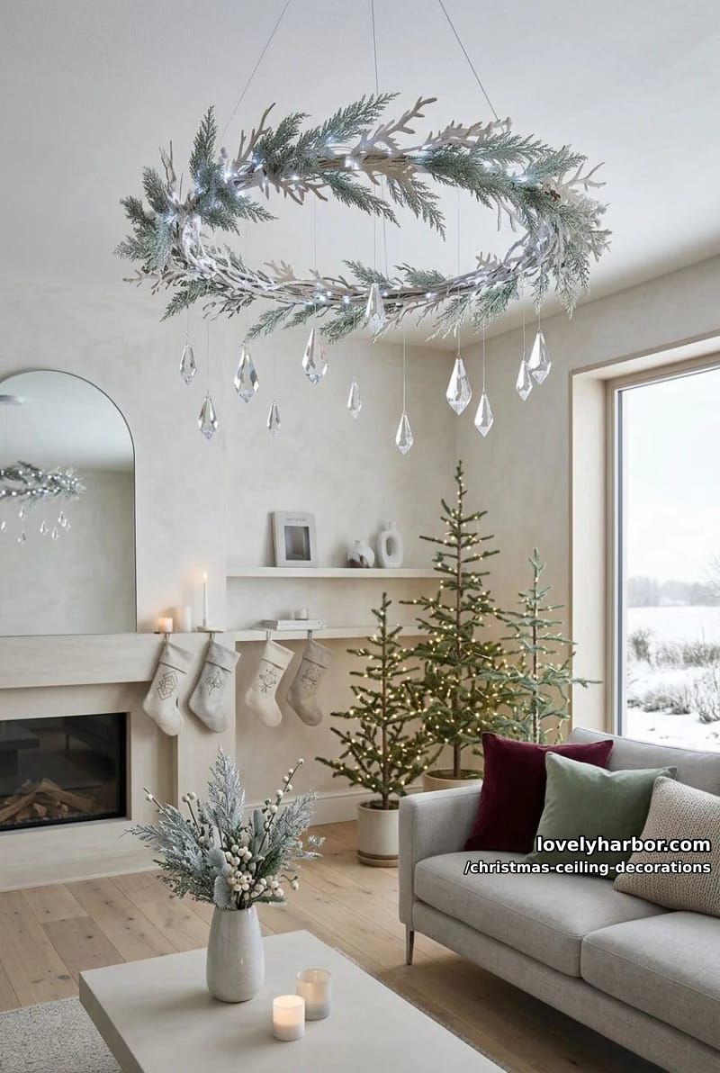 11 Christmas Ceiling Decorations That Put the Overlooked Surface to Work 16 hang a greenery wreath where the chandelier used to be 15