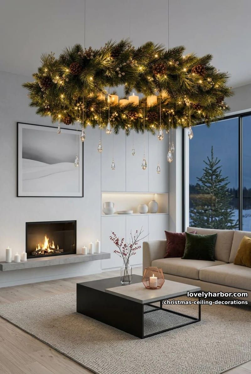 11 Christmas Ceiling Decorations That Put the Overlooked Surface to Work 17 hang a greenery wreath where the chandelier used to be 16