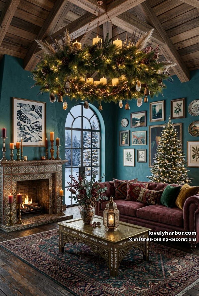 11 Christmas Ceiling Decorations That Put the Overlooked Surface to Work 18 hang a greenery wreath where the chandelier used to be 17
