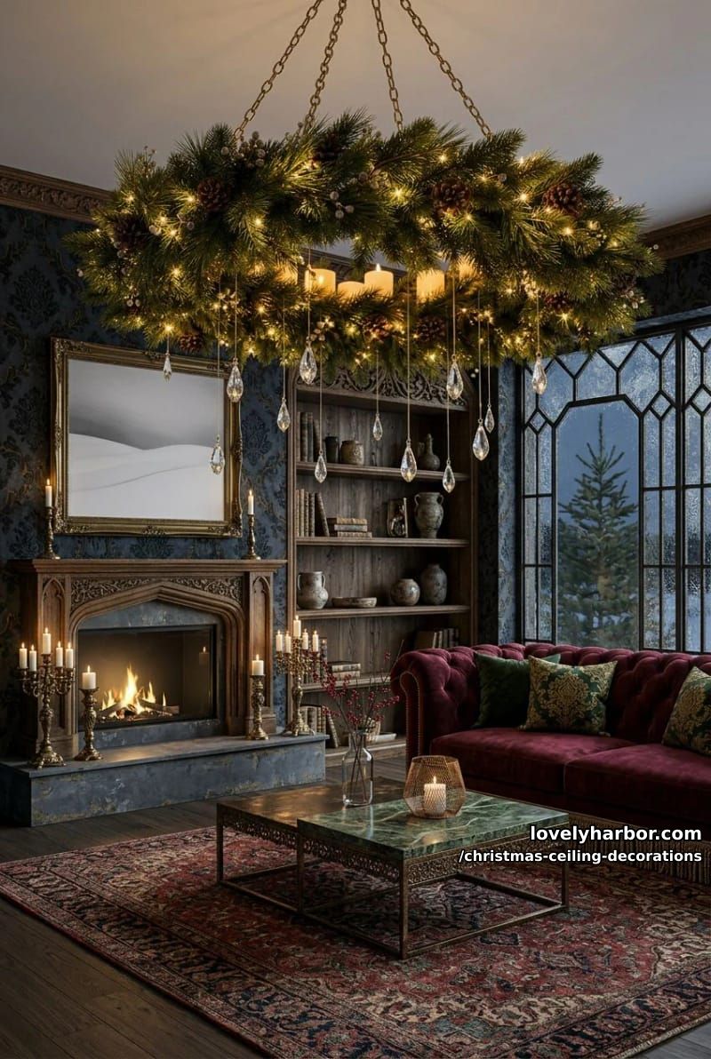 11 Christmas Ceiling Decorations That Put the Overlooked Surface to Work 19 hang a greenery wreath where the chandelier used to be 18