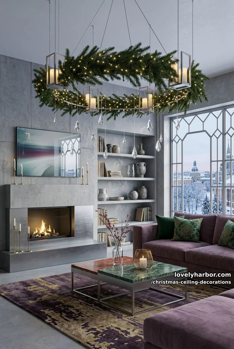 11 Christmas Ceiling Decorations That Put the Overlooked Surface to Work 20 hang a greenery wreath where the chandelier used to be 19
