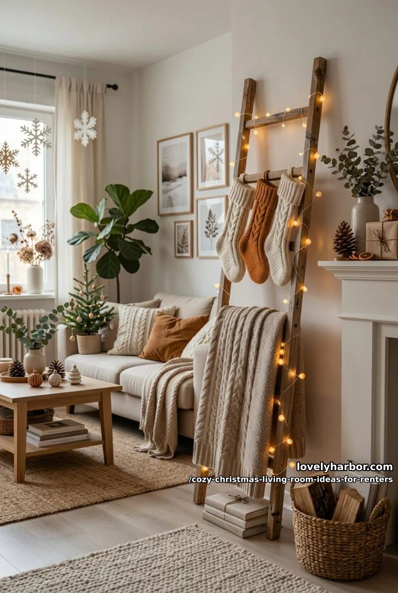 hang christmas stockings with no mantel and no nails 1