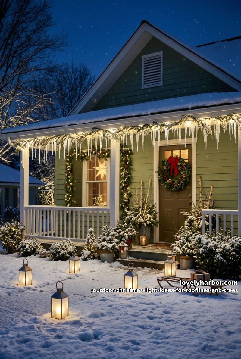 hang icicle lights where a single-story eave needs depth 1