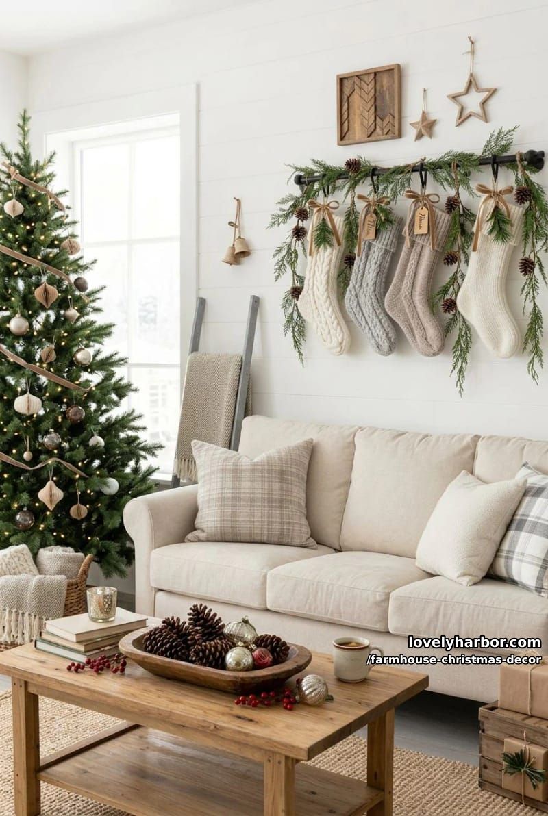 hang stockings on a galvanized rail when there's no mantel 1
