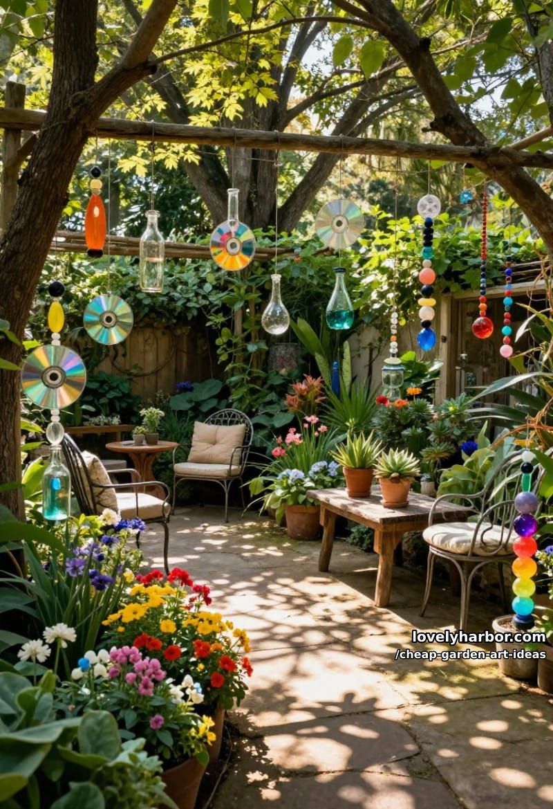 hanging upcycled yard art crafts from translucent materials and beads. 1