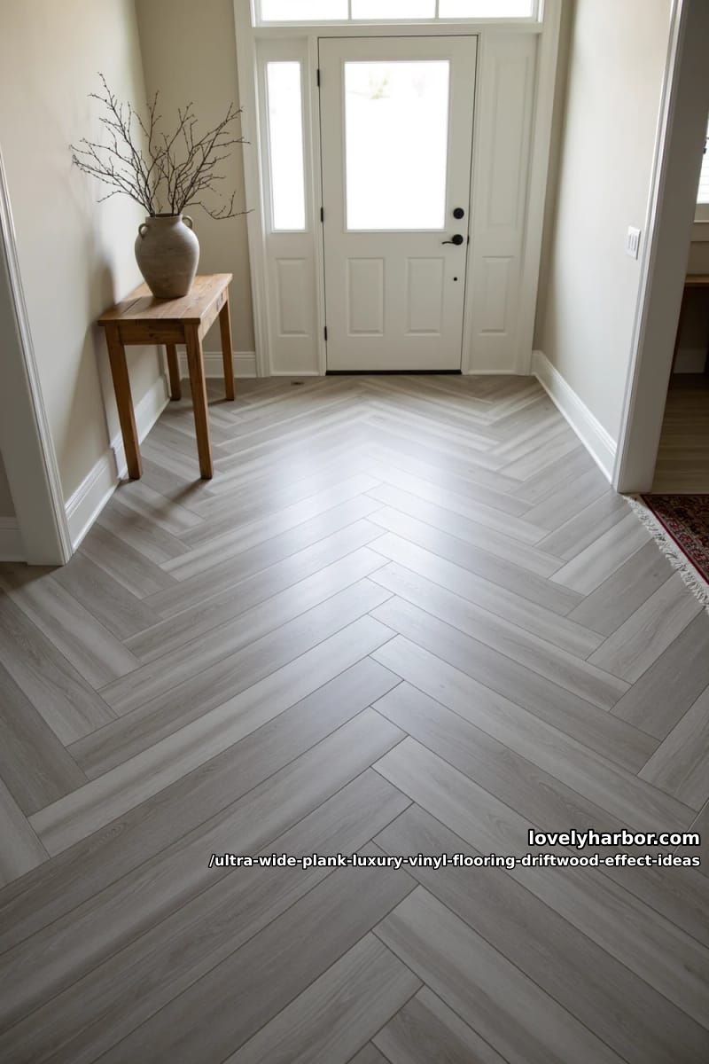 Wide Plank Driftwood LVP: 11 Design Ideas That Don't Read "Beach House" 22 herringbone with a 9-inch plank, if you're brave 1