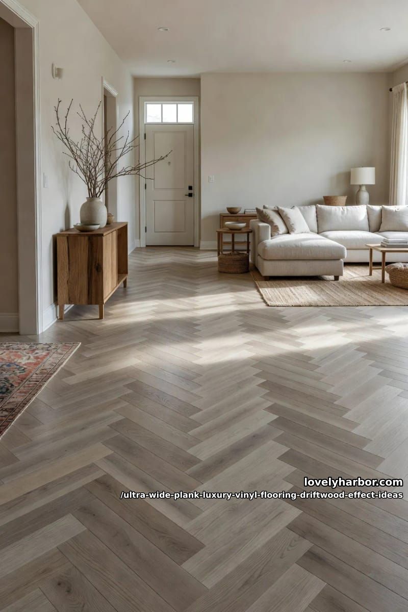Wide Plank Driftwood LVP: 11 Design Ideas That Don't Read "Beach House" 23 herringbone with a 9-inch plank, if you're brave 1