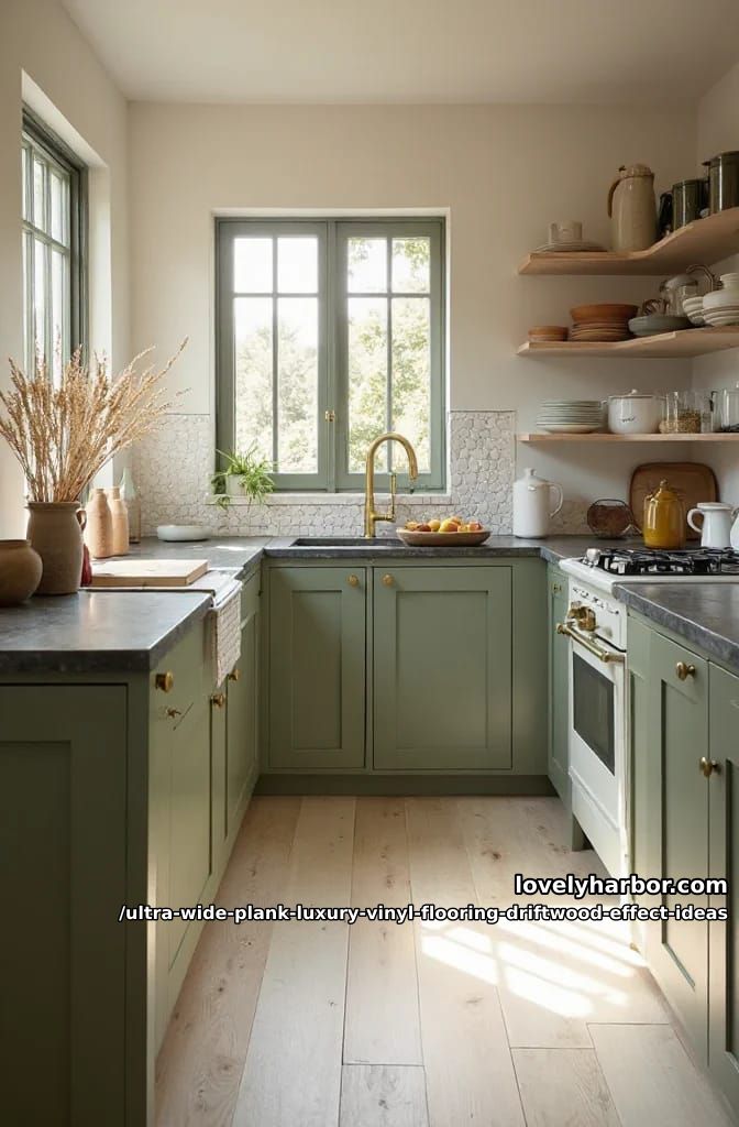 Wide Plank Driftwood LVP: 11 Design Ideas That Don't Read "Beach House" 24 kitchen with mid-tone cabinets, not white 1