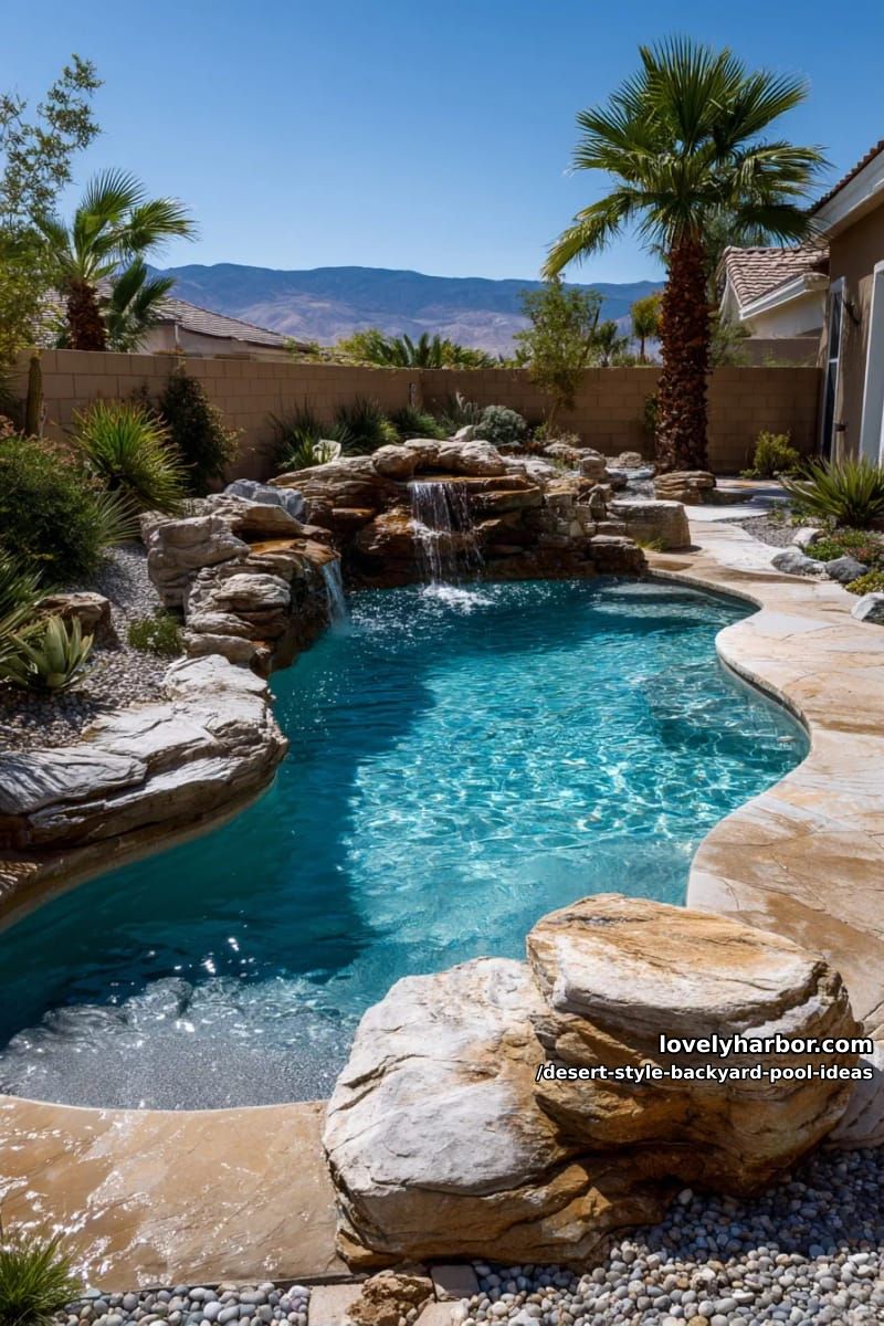 lagoon-style pool with rock waterfall and natural sandstone coping 1