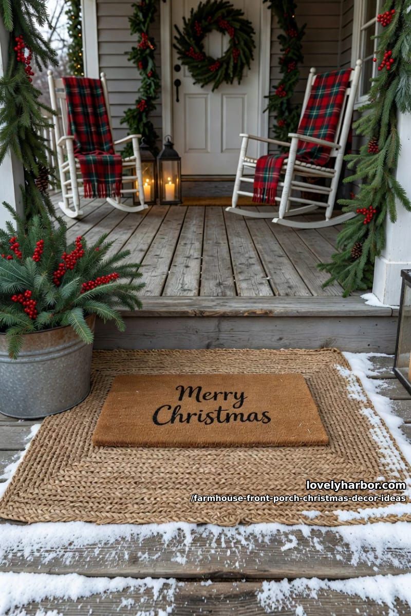 Farmhouse Front Porch Christmas Decor Ideas That Read Warm, Not Staged 18 layer two doormats so the entry has depth 1